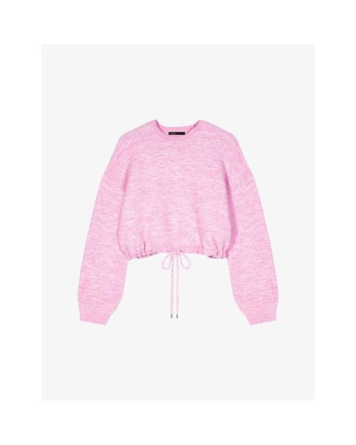 Maje Pink Round-neck Drawstring-waist Stretch-knit Jumper