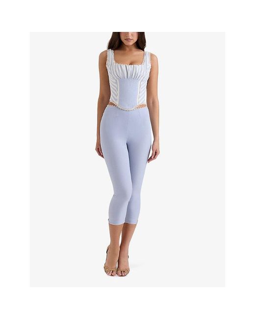 House Of Cb Blue Petra Striped-Pin Tuck Stretch-Woven Corset Top
