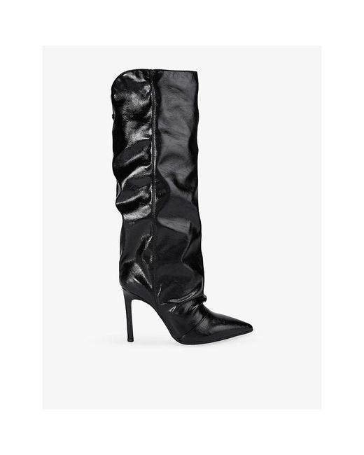 KG by Kurt Geiger Black Frenchy Faux Patent-Leather Heeled Knee-High Boots