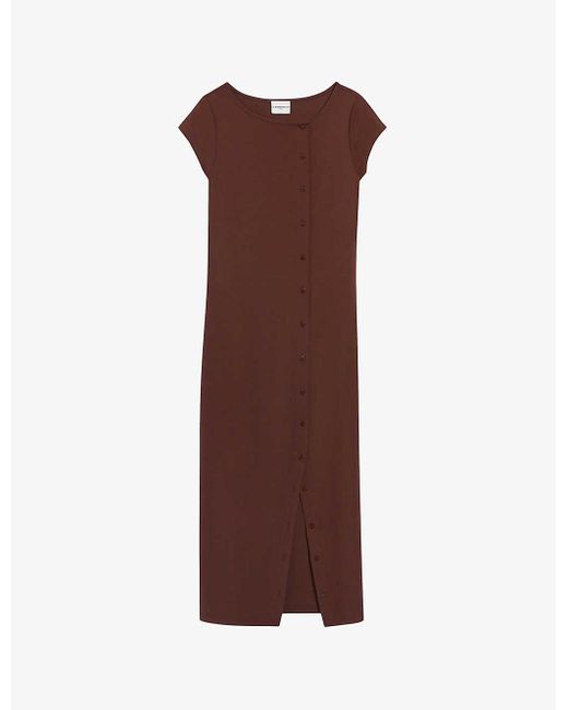 Claudie Pierlot Brown Boat-neck Short-sleeved Stretch-woven Midi Dress