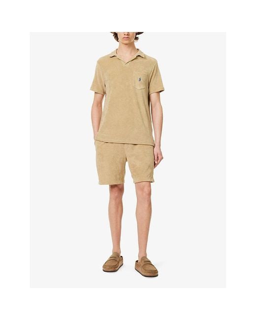 Polo Ralph Lauren Natural Brand-embroidered Terry-texture Cotton-blend Polo Shirt for men