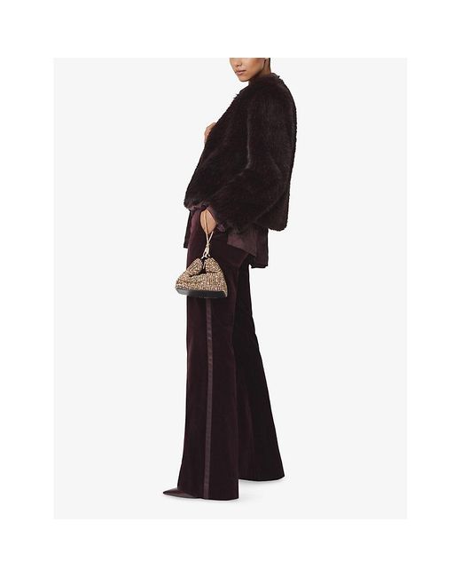Reiss Black Marco Round-Neck Faux-Fur Jacket