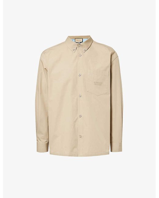 Gucci Natural Brand-embroidered Relaxed-fit Cotton Shirt for men