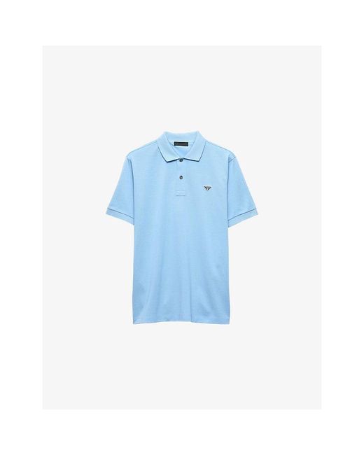 Prada Blue Triangle-Logo Cotton-Piqué Polo Shirt for men