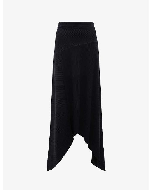 AllSaints Black Gia Ribbed Stretch-cotton Midi Skirt