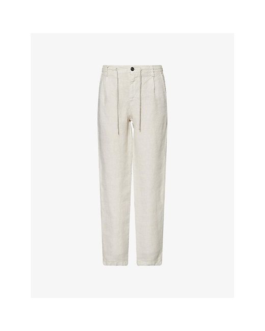 Eleventy White Drawstring Tapered-Leg Linen Trousers for men