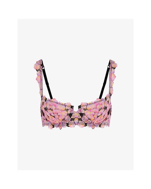 Savage x Fenty Pink Sun Tide Floral-Lace Unlined Balconette Bra