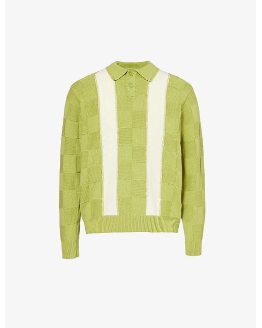 Obey Green Albert Contrast-stripe Cotton-knit Polo Shirt for men