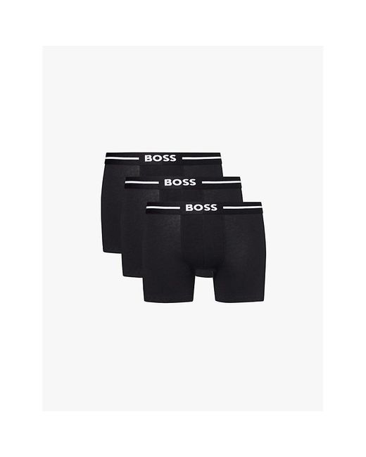 Boss Black Branded Waistband Stretch-Cotton Boxer Briefs for men