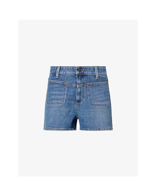 PAIGE Blue Dani Stitched-Pocket Denim Shorts
