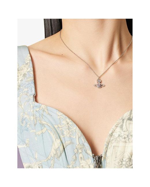 Vivienne Westwood White Willa Bas Relief Silver-tone Brass And Crystal Pendant Necklace