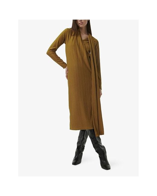 eem Green Textured Scarf-Neck Stretch-Woven Maxi Dress