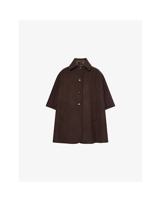 ME+EM Brown Engineered Seam Wool-Blend Cape Coat