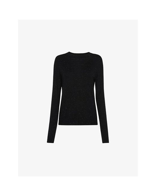 Whistles Black Annie Metallic-Weave Woven Top