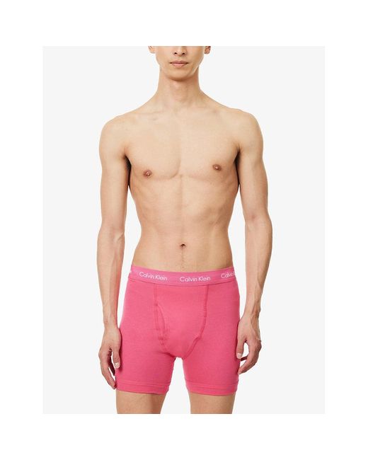 Calvin Klein Pink Branded-waistband Mid-rise Pack Of Three Stretch-cotton Boxer Briefs for men
