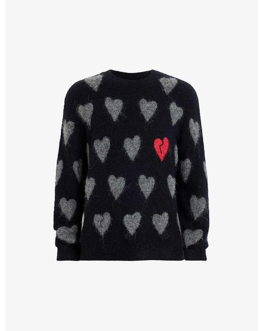 AllSaints Black Amore Heart-motif Wool-blend Jumper for men
