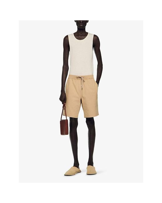 Sandro Natural Drawstring-Waist Stretch Cotton-Blend Shorts for men