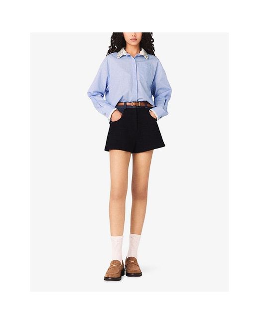 Maje Blue Striped Detachable-Collar Cotton Shirt