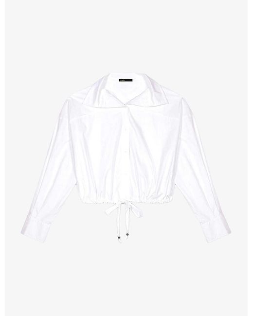 Maje White Cassidy Drawstring-waist Cropped Cotton Shirt