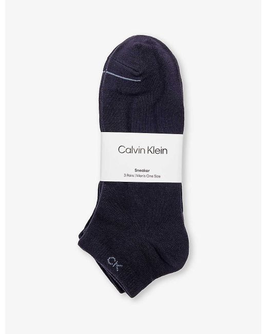 Calvin Klein Blue Branded Low-cut Pack Of Three Cotton-blend Socks for men