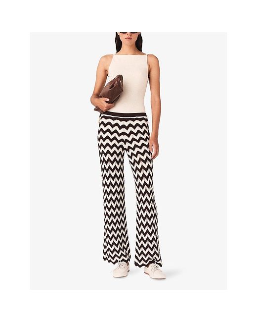 Maje White Zig-Zag Flared Cotton-Crochet Trousers