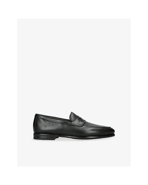 Santoni Black Carlo Cashmere And Leather Penny Loafers for men
