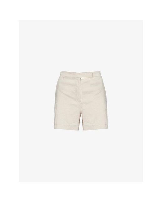 Theory Natural Woven-texture Mid-rise Linen-blend Shorts