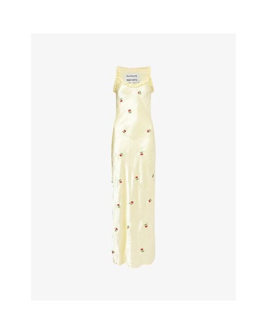 Damson Madder Metallic Simone Cherry-Embroidery Woven Midi Dress