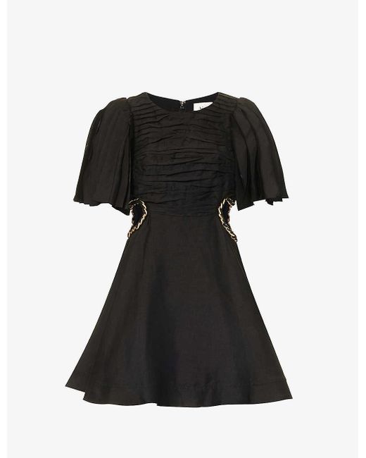 Aje. Black Monica Cut-out Linen-blend Mini Dress