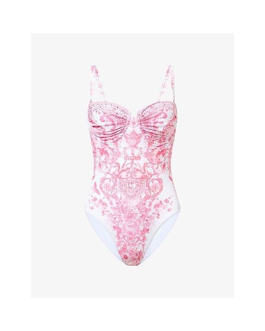 Camilla Pink Floral Sweetheart-Neck Swimsuit