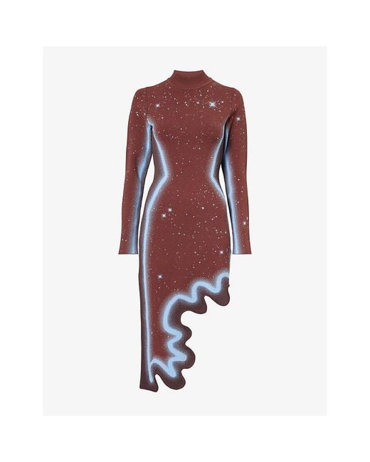 Ph5 Red Dobby Stretch-Knit Midi Dress