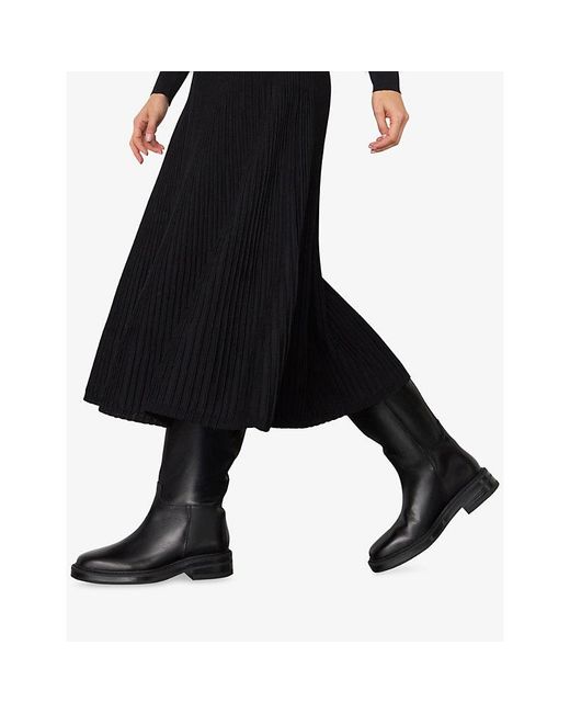 Whistles Black Pull-Tab Leather Knee-High Boots