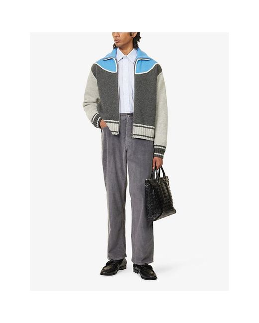 Bottega Veneta Blue Colour-Block Knitted Jacket for men