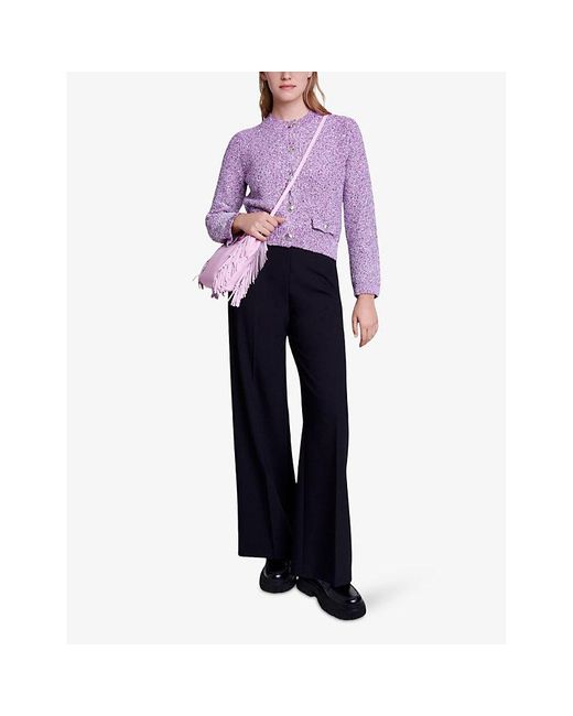 Maje Purple Sequin-embellished Stretch-knit Cardigan