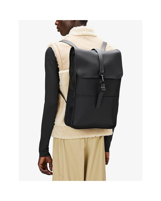 Rains Black Flap-front Waterproof Shell Backpack for men