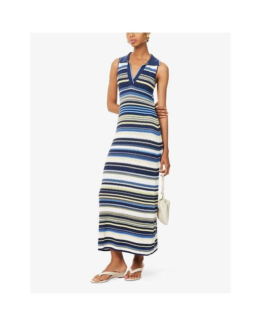Jonathan Simkhai Blue Kerrin Collared Cotton-Knit Midi Dress