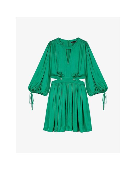 Maje Green Cut-out Pleated-skirt Woven Mini Dress