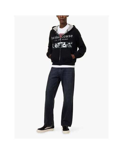 Basket Case Black Graphic-Print Scar Thermal Cotton Hoody for men