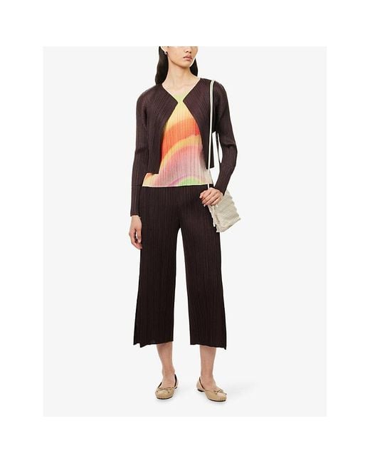 Pleats Please Issey Miyake Purple Long-Sleeve Open-Front Knitted Cardigan