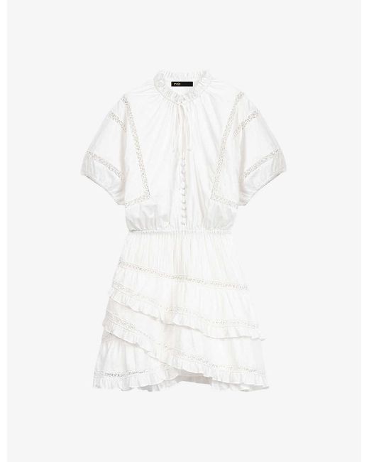 Maje White Guipure-embroidered Cotton Mini Dress