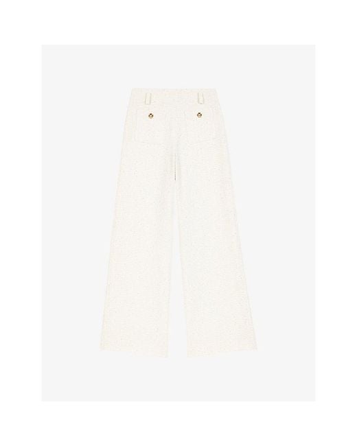 Maje White Straight-Leg High-Rise Tweed Cotton-Blend Trousers