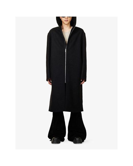 Rick Owens Black Gimp Zipped-Neckline Wool Coat for men