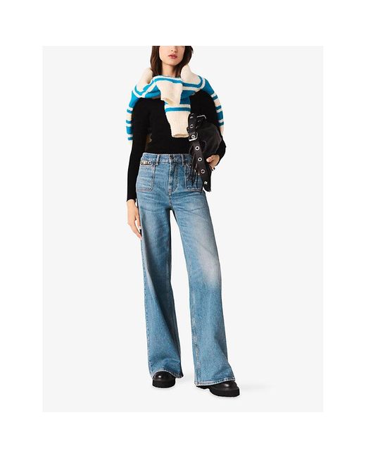Maje Blue Flared Chain-Embellished Stretch-Denim Jeans
