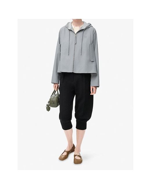 Loewe Gray Anagram-Embroidery Hooded Trapeze Cotton-Blend Jacket