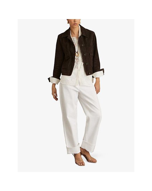 Reiss Brown Hanson Suede Trucker Jacket