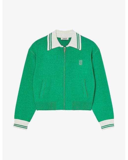 Sandro Green Logo-embroidered Stripe Woven Jacket