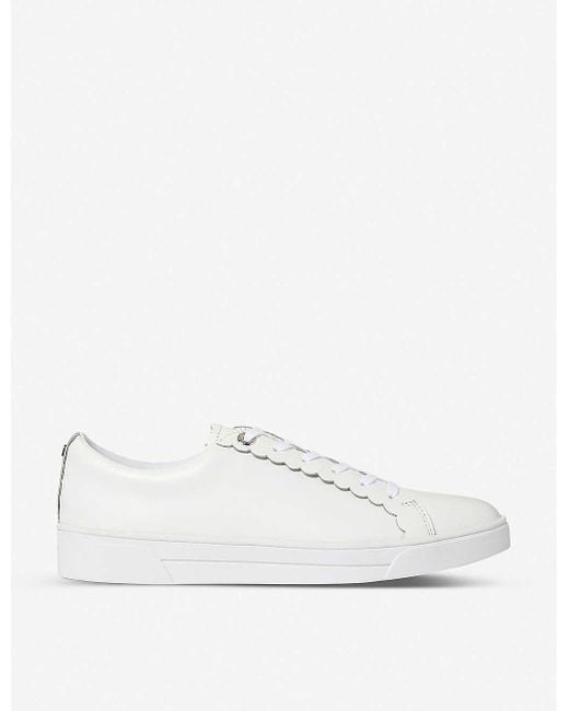 Ted Baker White Tilly Scalloped-trim Leather Low-top Trainers