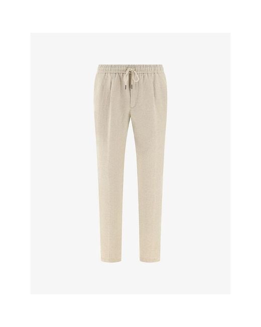 Boggi Natural Drawstring-Waistband Tapered-Leg Linen Trousers for men
