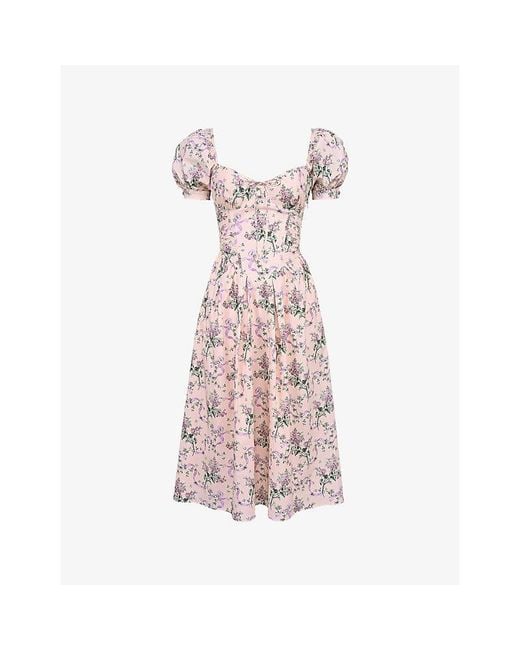 House Of Cb Pink Lulabell Floral-Print Stretch-Cotton Midi Dress