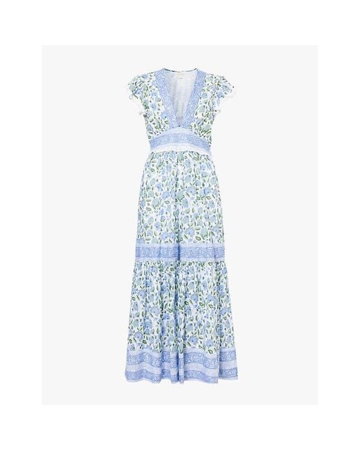 Aspiga Blue Pippa Floral-Print Organic-Cotton Maxi Dress